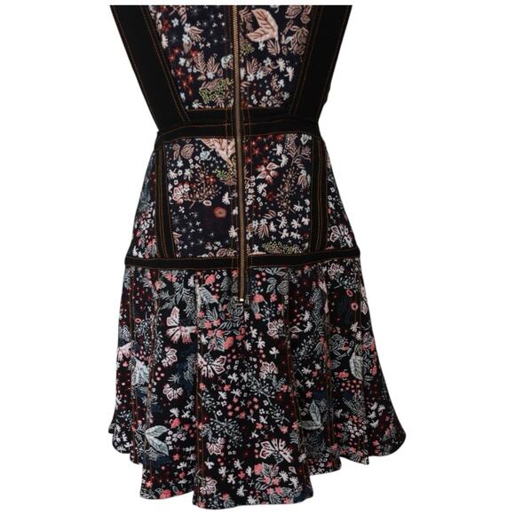 Self Portrait Black Multi Floral Jacquard Mini Dress Cutout Fit & Flare Size 6 - Picture 14 of 15